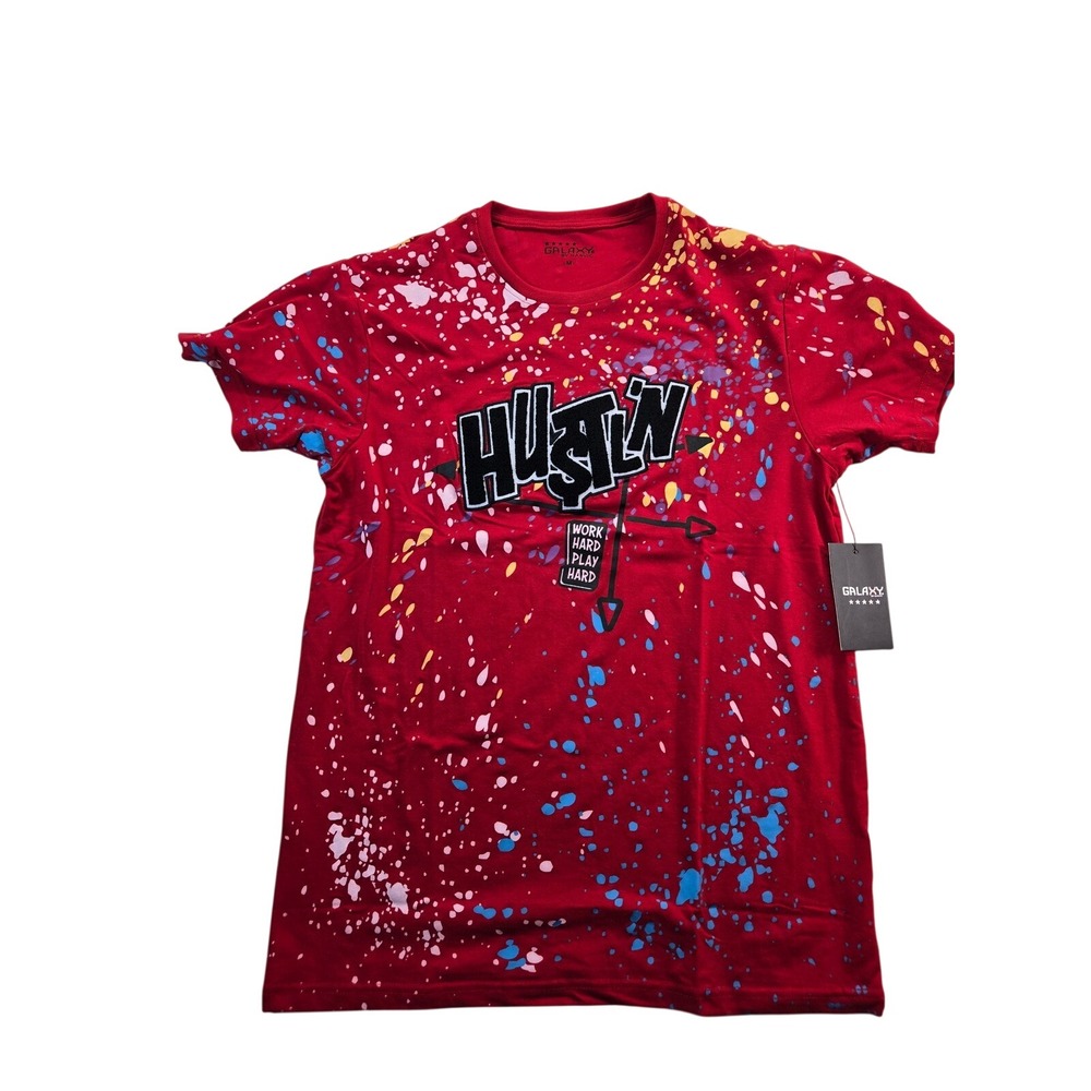 Galaxy T-Shirt Men M Red Hustlin Paint Splatter MCPT-86RD Streetwear Graphic Tee